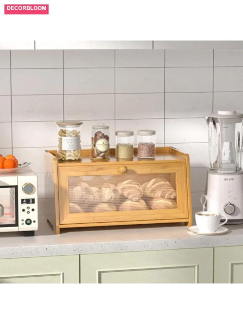 Bamboo Bread Box with Acrylic Window, Vintage Kitchen Countertop Storage,